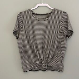 Madewell Black & White Striped Tie-Front Tee Size L